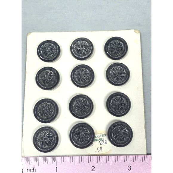 Vintage Glass Buttons Carded Black Set of 12 Iridescent 3/4 inch - Picture 5 of 5